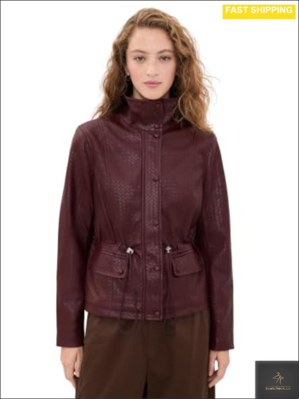 Faux Leather Basketweave Cropped Anorak Jacket